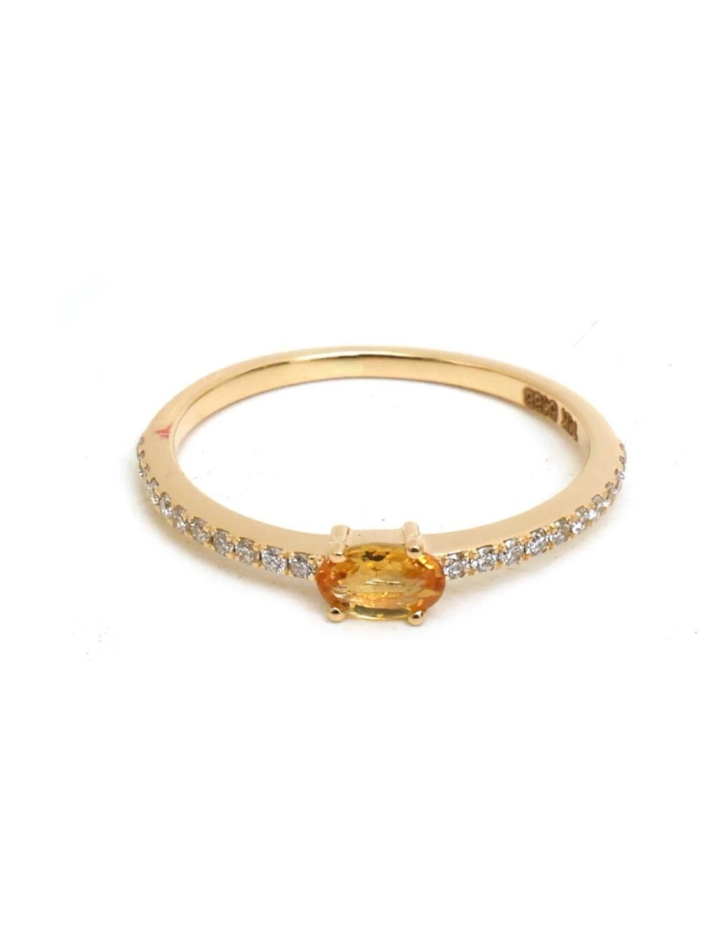 14K Real Solid Yellow Gold Yellow Sapphire & Diamond Ring Size 6.5